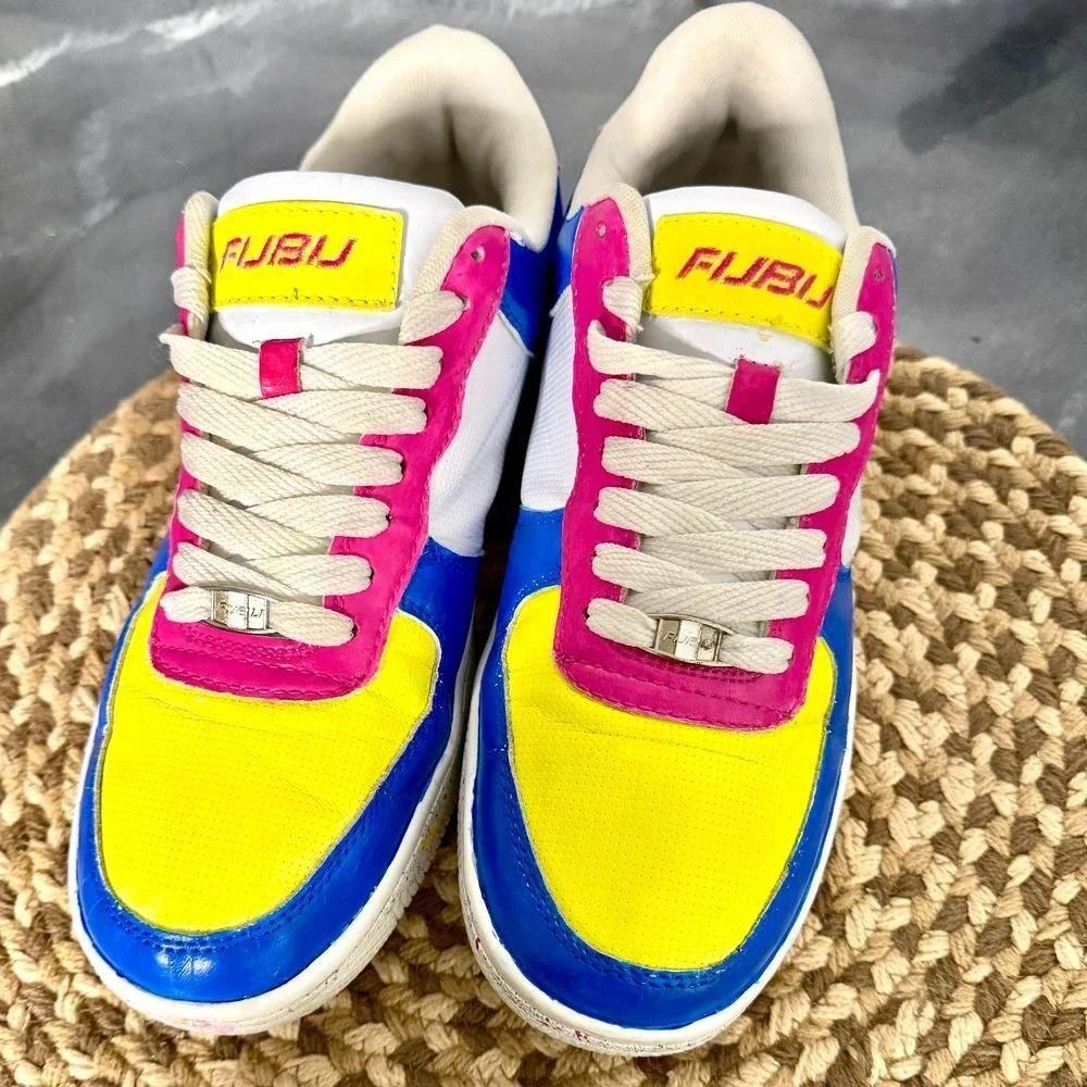 FUBU Y2K Colorblock Sneakers Athletic‎ Shoes Retro Style Yellow Blue Pink